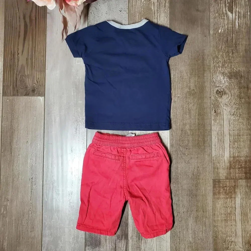 Boys Rock Size 12m Matching Baby Boy Outfit Red Blue Cotton 2 Piece EUC